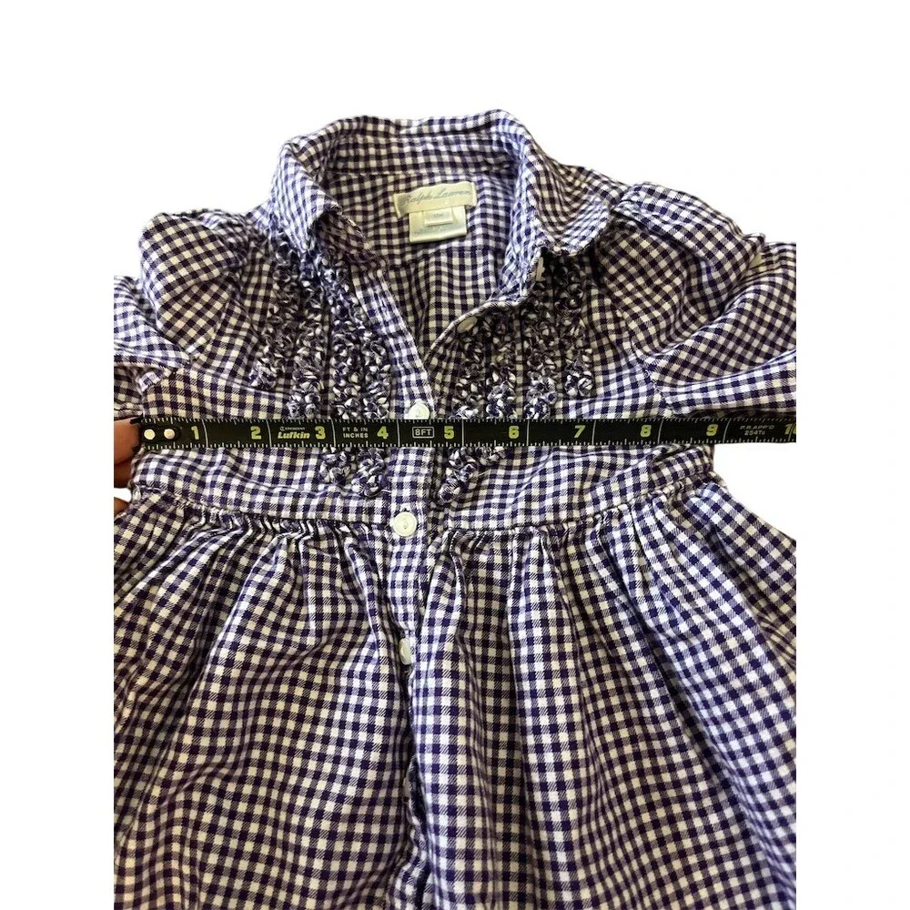 Ralph Lauren Baby Girl Shirt Dress 12M Purple White Gingham Ruffle Front